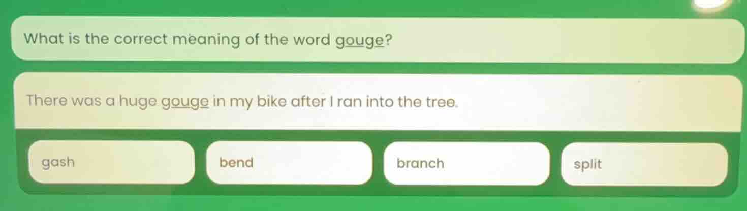 what is the correct meaning of the word gouge? there was a huge gouge i…