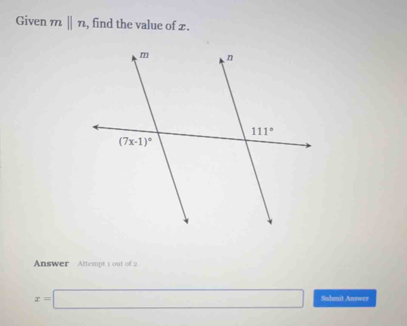 given ( m parallel n ), find the value of ( x ). answer attempt 1 out o…