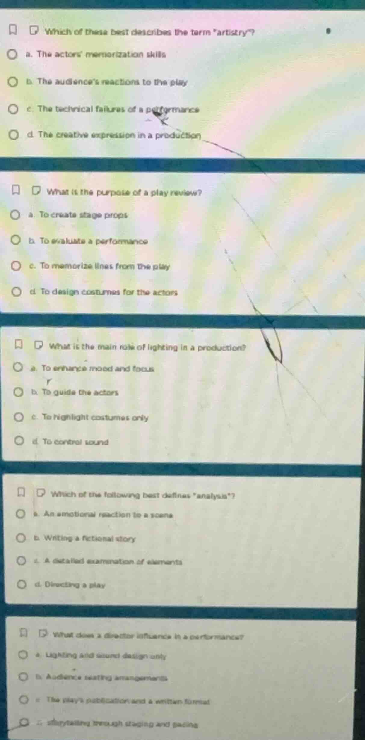 which of these best describes the term artistry? a. the actors memoriza…