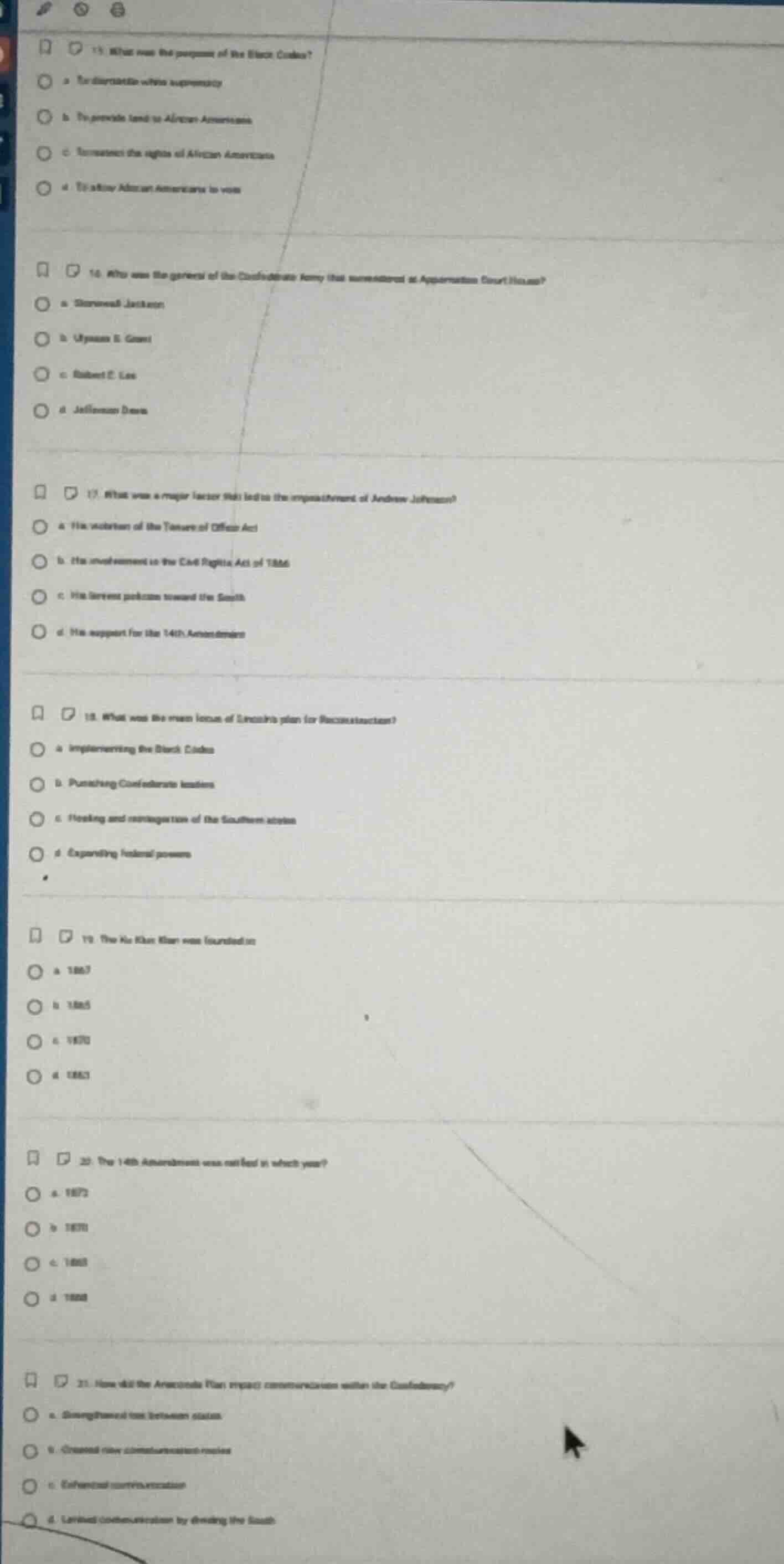 15. what was the purpose of the black codes? a. to eliminate white supr…