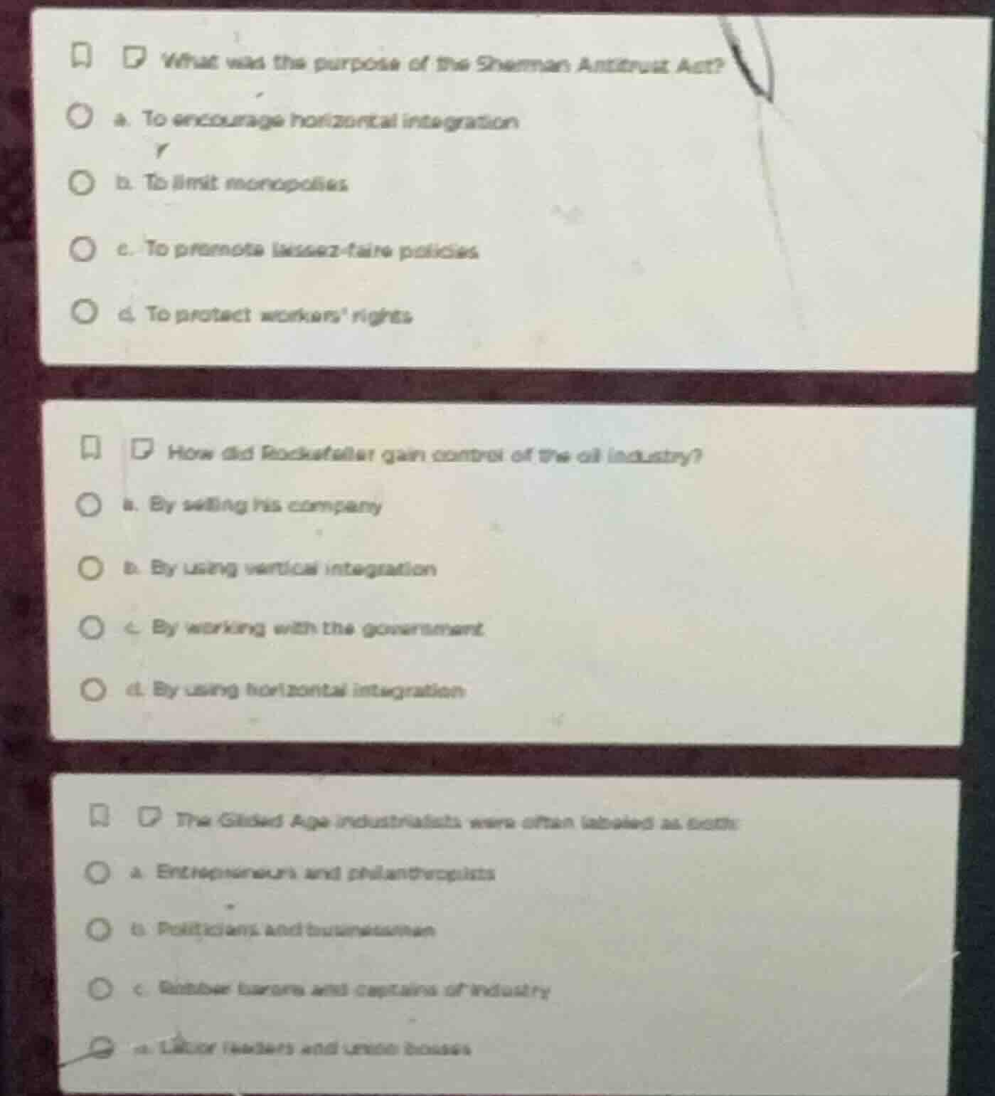 what was the purpose of the sherman antitrust act? a. to encourage hori…