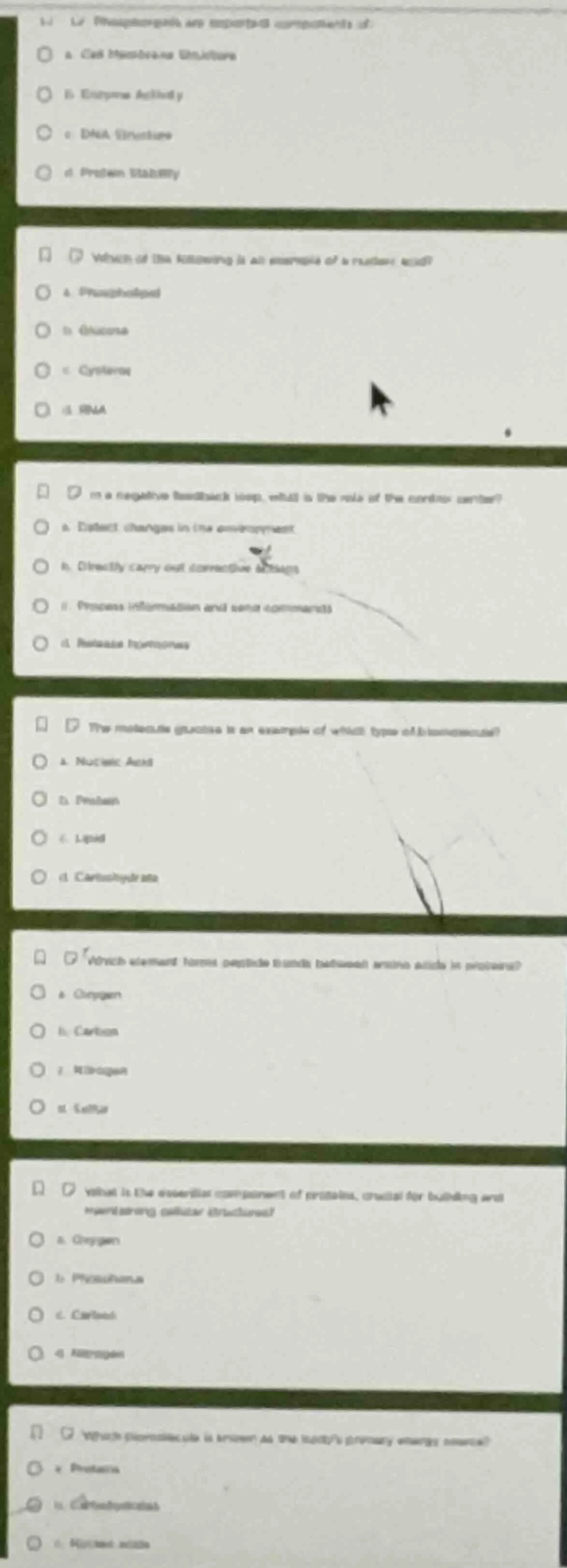 1. (partially visible) phospholipids are important components of: a. ce…