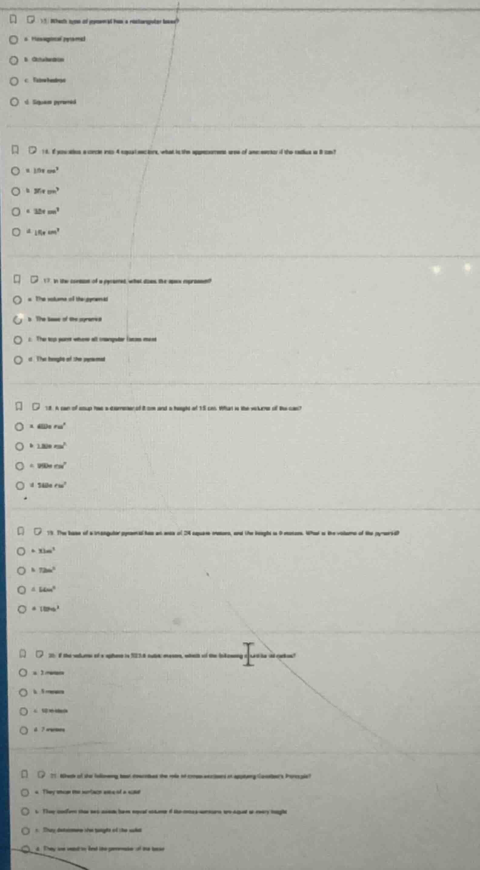 15) which type of pyramid has a rectangular base? a. triangular pyramid…