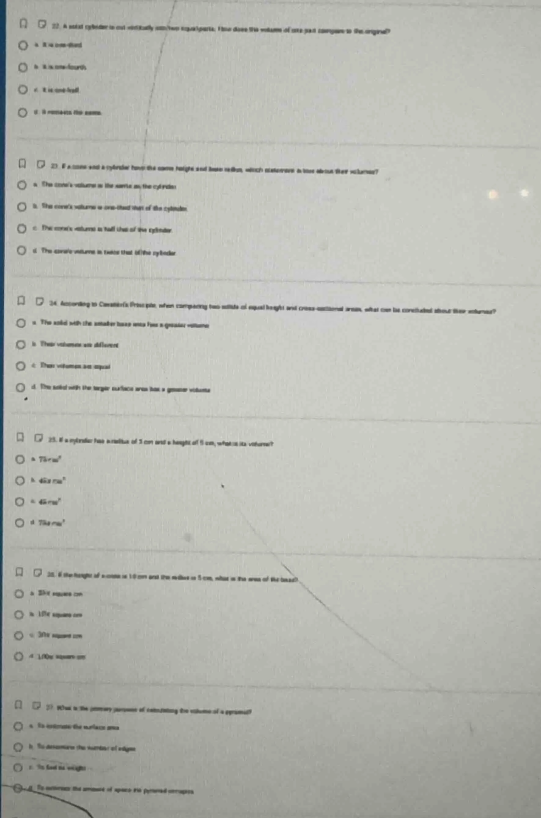 22. a solid cylinder is cut vertically into two equal parts. how does t…