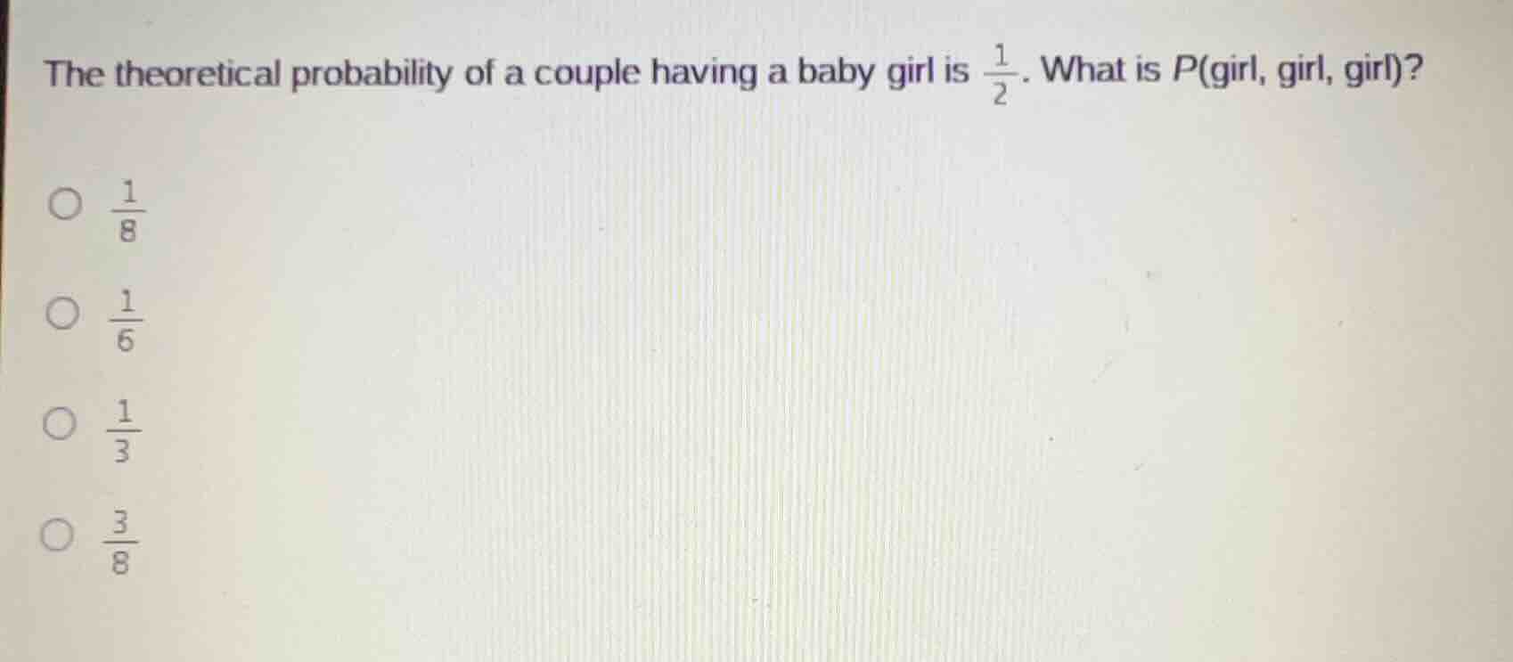 the theoretical probability of a couple having a baby girl is \\(\\frac…