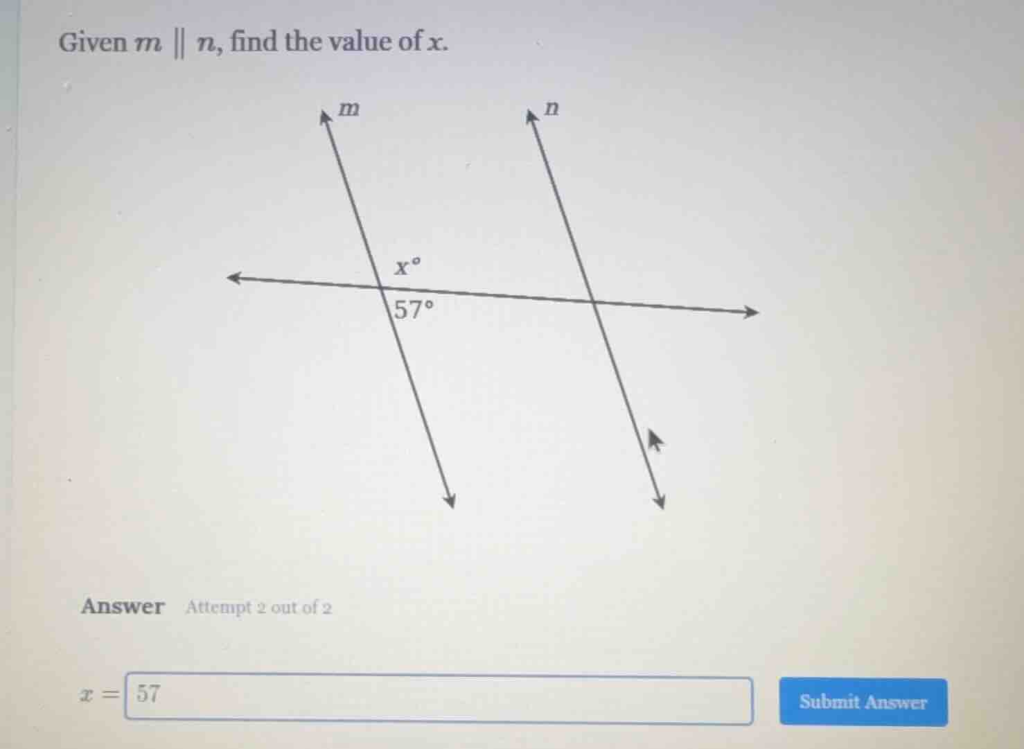 given $m \\parallel n$, find the value of $x$.