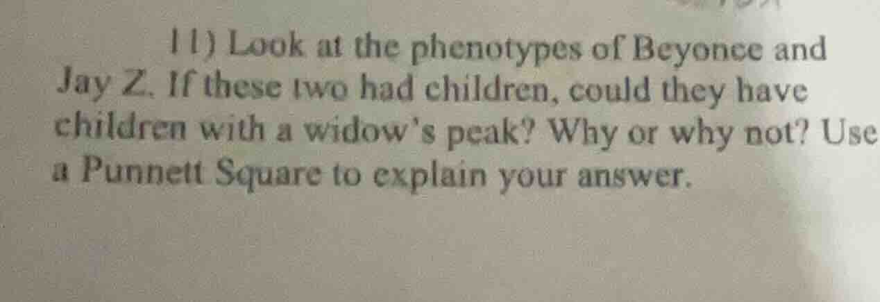 11) look at the phenotypes of beyonce and jay z. if these two had child…