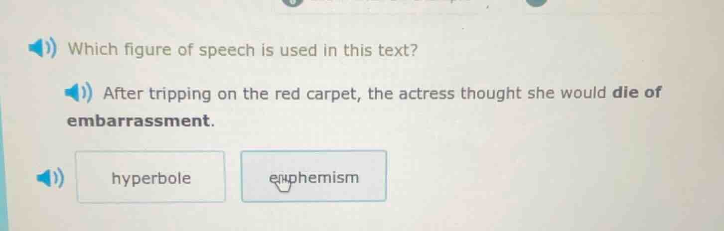 which figure of speech is used in this text? after tripping on the red …