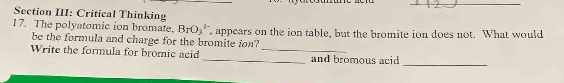 section iii: critical thinking 17. the polyatomic ion bromate, bro₃¹⁻, …