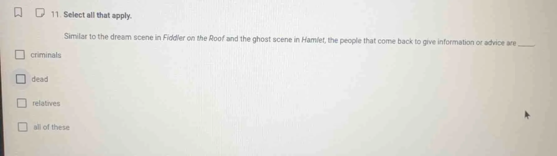11. select all that apply. similar to the dream scene in fiddler on the…