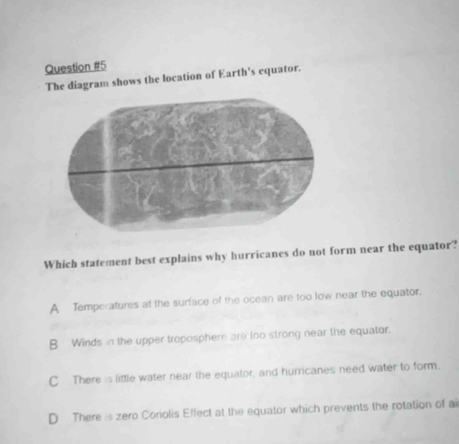 question #5 the diagram shows the location of earths equator. which sta…