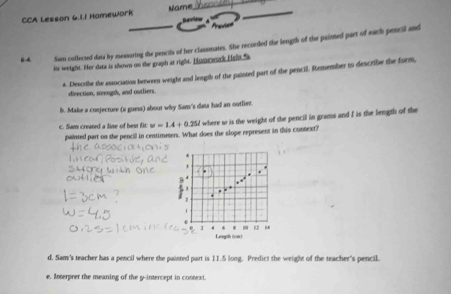 cca lesson 4.1.1 homework name 4-4. sam collected data by measuring the…