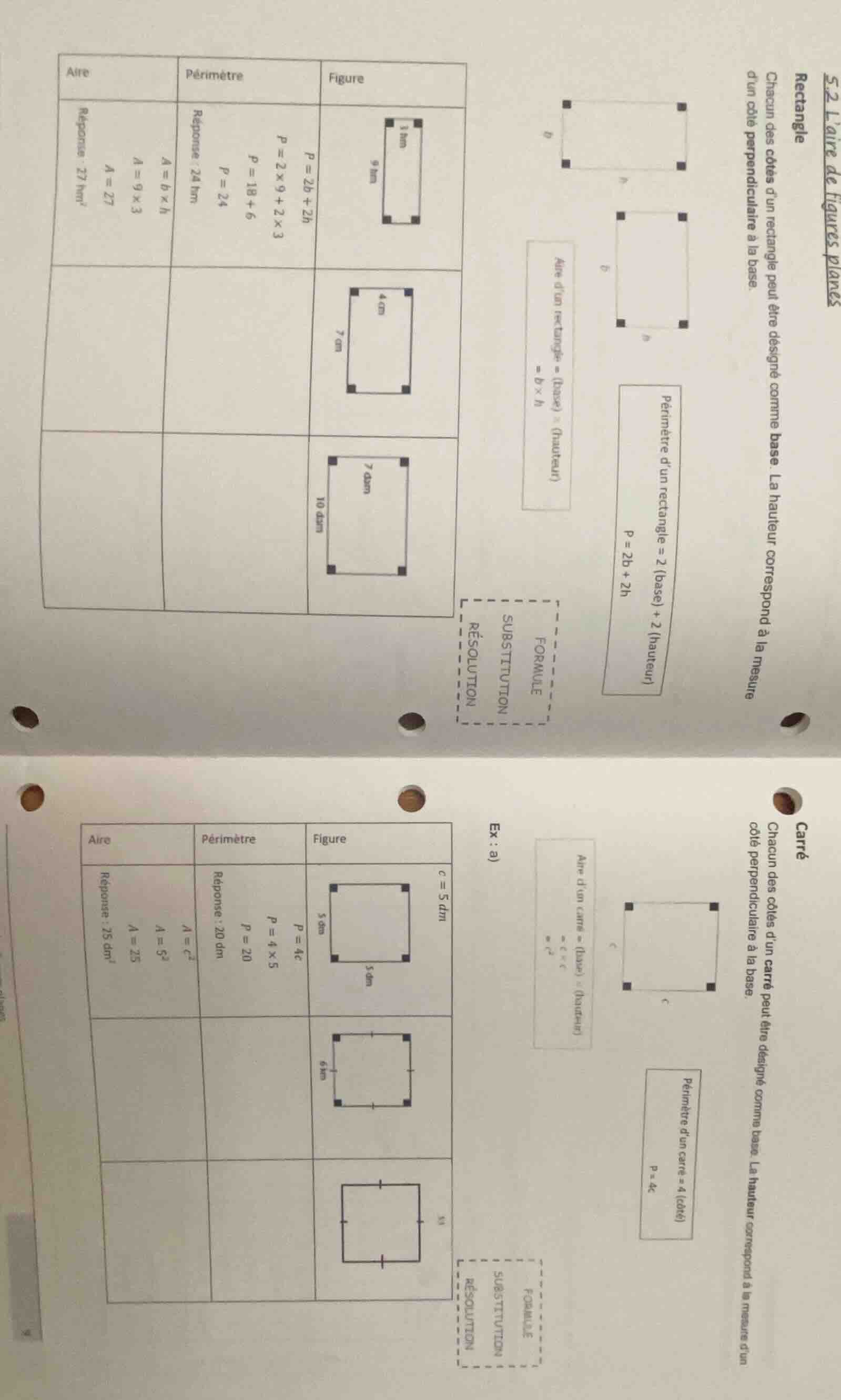 5.2 laire de figures planes rectangle chacun des côtés dun rectangle pe…