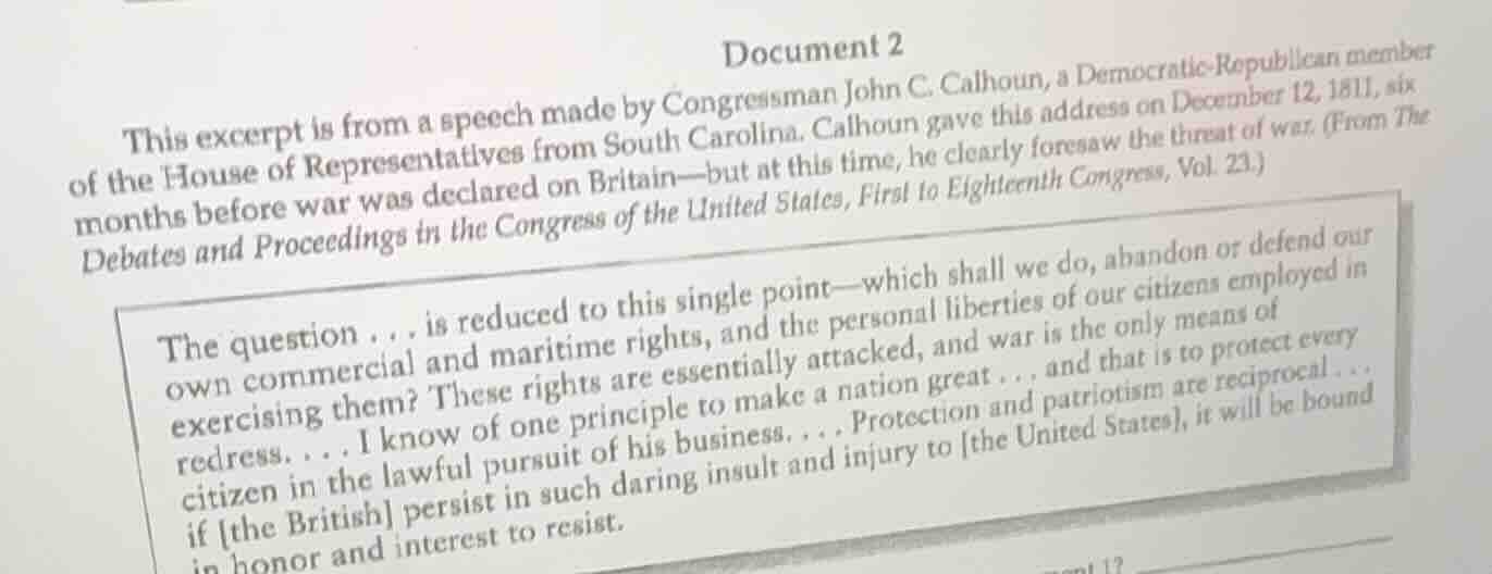document 2 this excerpt is from a speech made by congressman john c. ca…