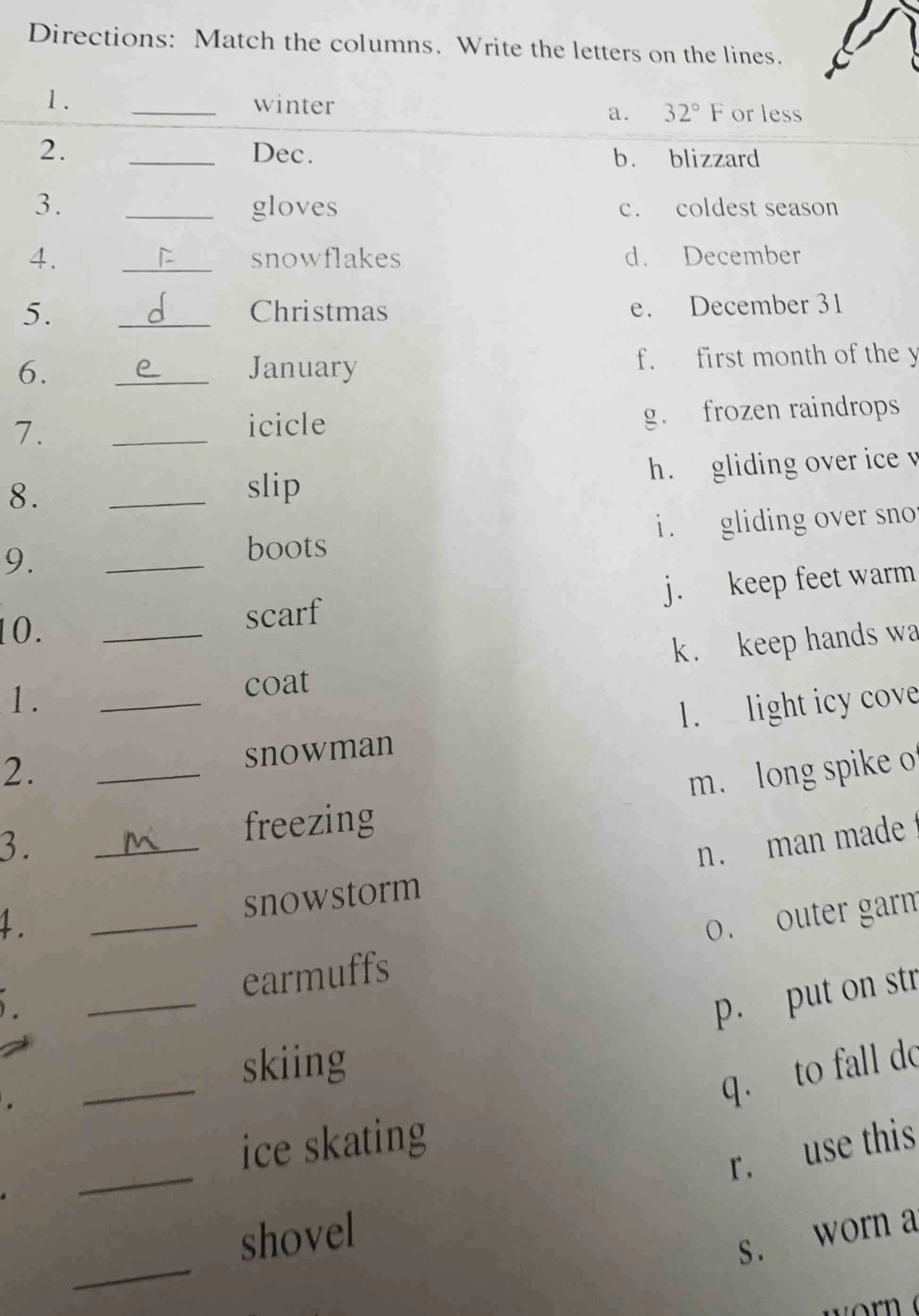 directions: match the columns. write the letters on the lines. 1. ____ …