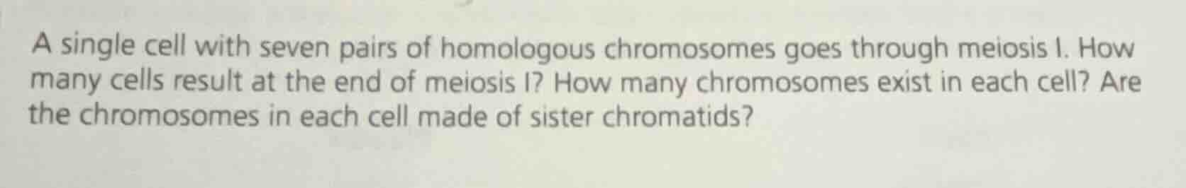 a single cell with seven pairs of homologous chromosomes goes through m…
