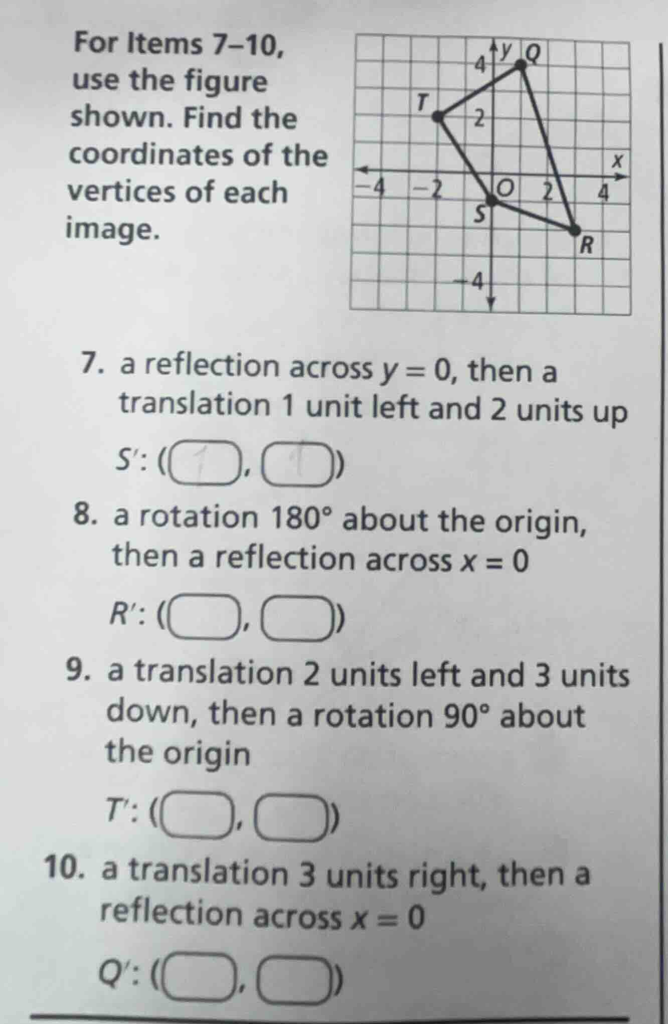 for items 7–10, use the figure shown. find the coordinates of the verti…