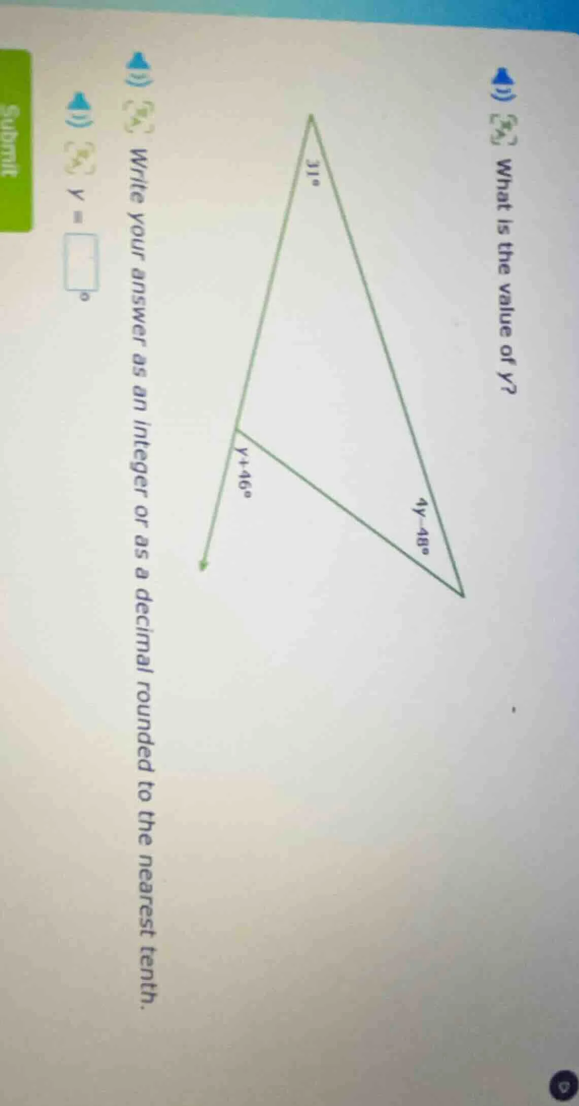 what is the value of y? write your answer as an integer or as a decimal…