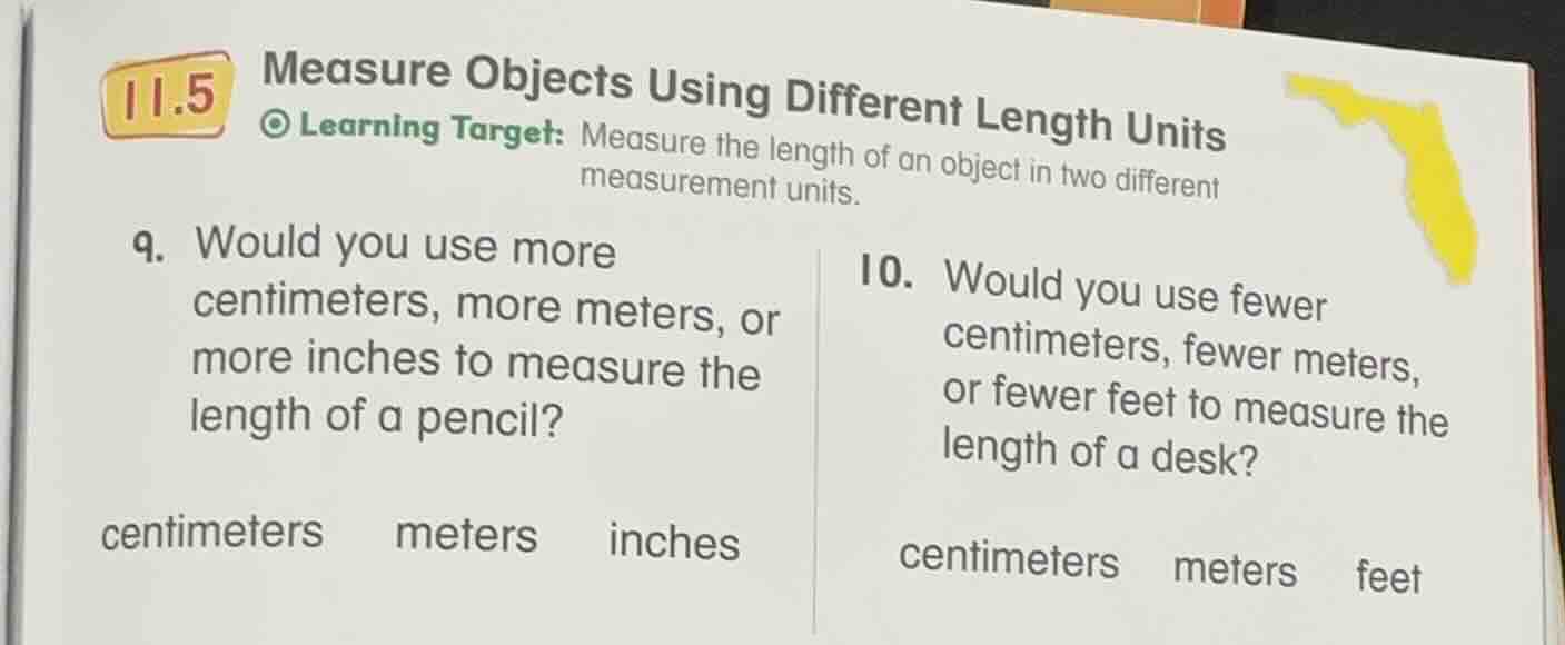 11.5 measure objects using different length units learning target: meas…
