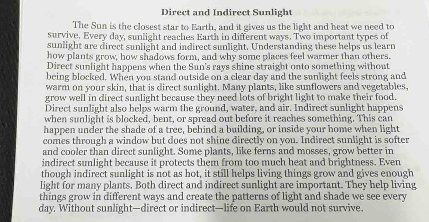 direct and indirect sunlight the sun is the closest star to earth, and …