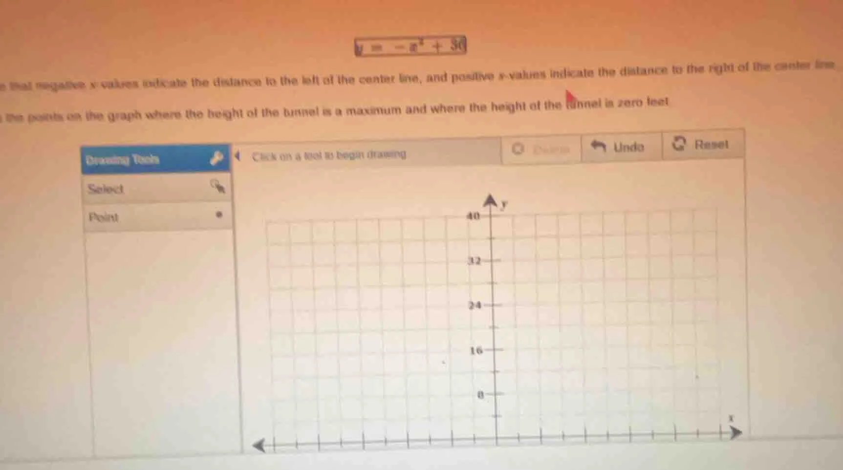 y = -x² + 36 that negative x - values indicate the distance to the left…
