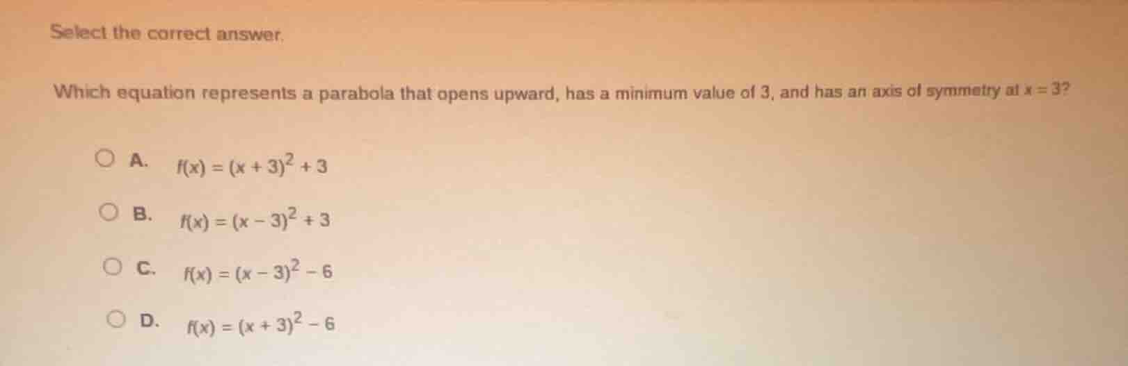 select the correct answer. which equation represents a parabola that op…
