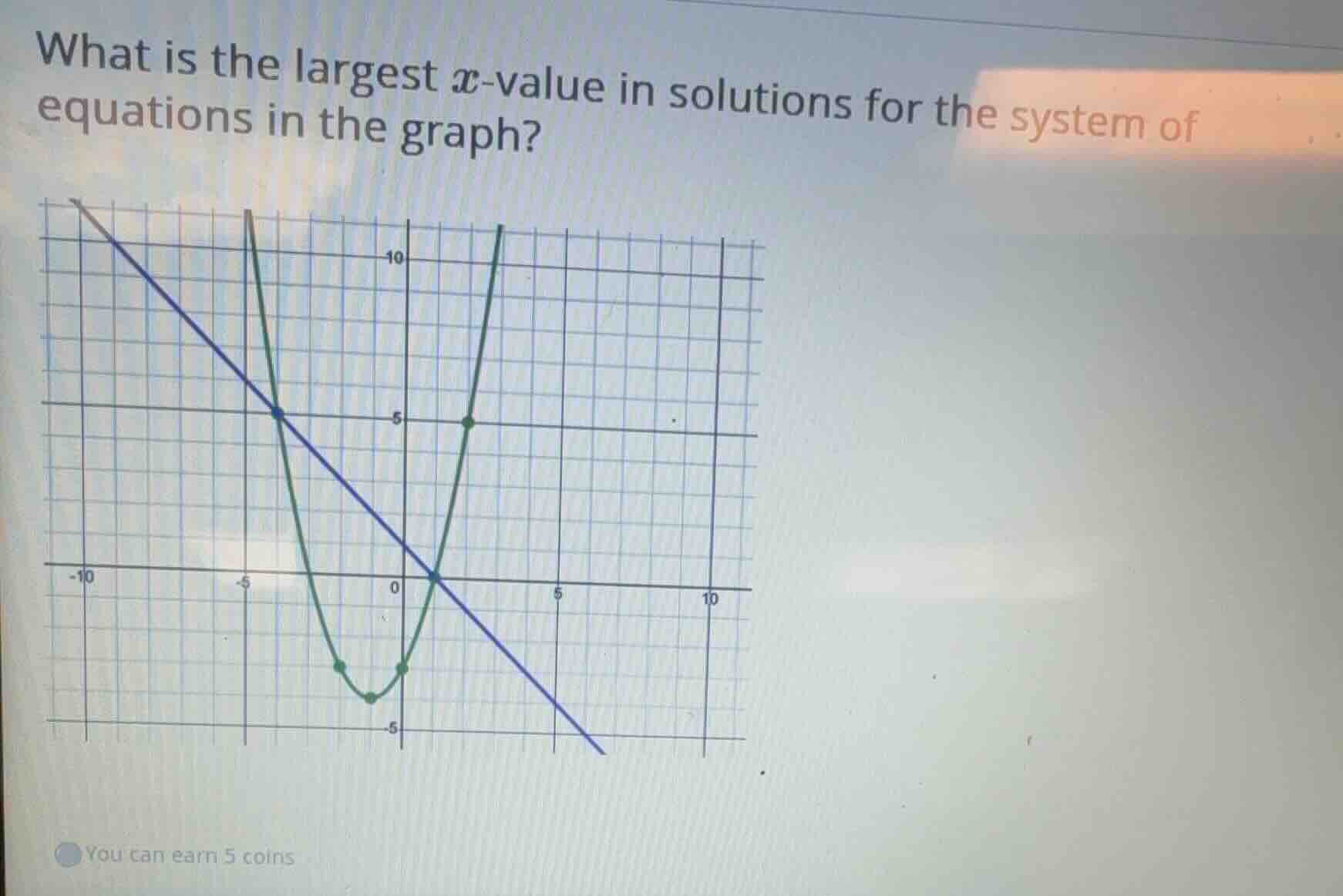 what is the largest ( x )-value in solutions for the system of equation…