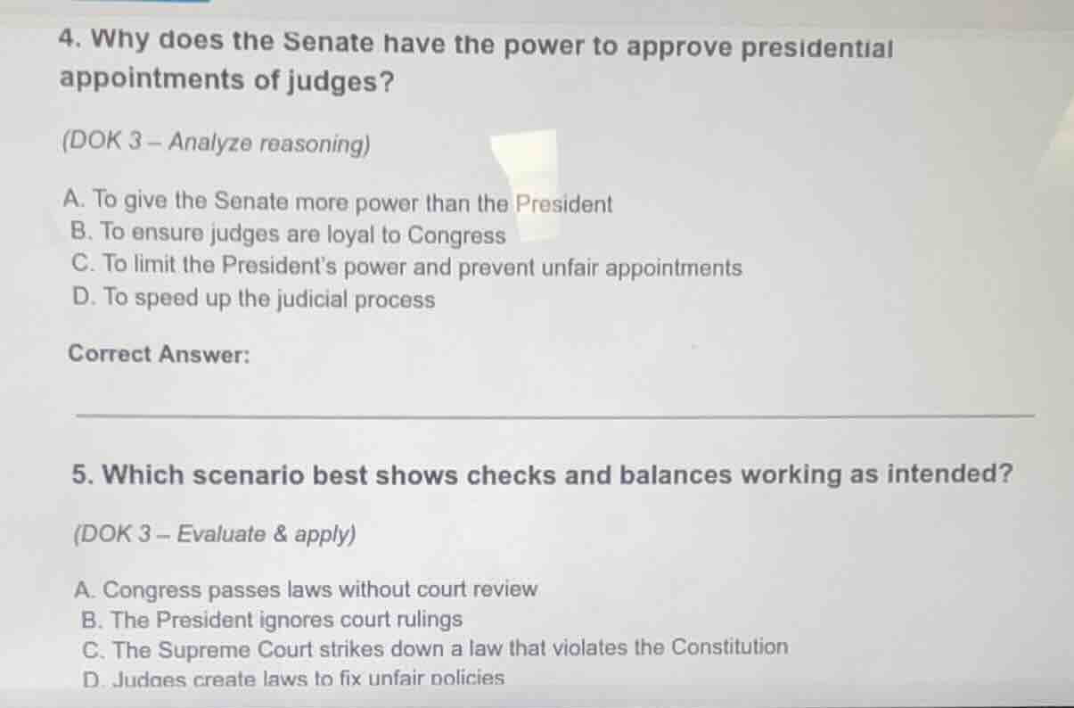 4. why does the senate have the power to approve presidential appointme…