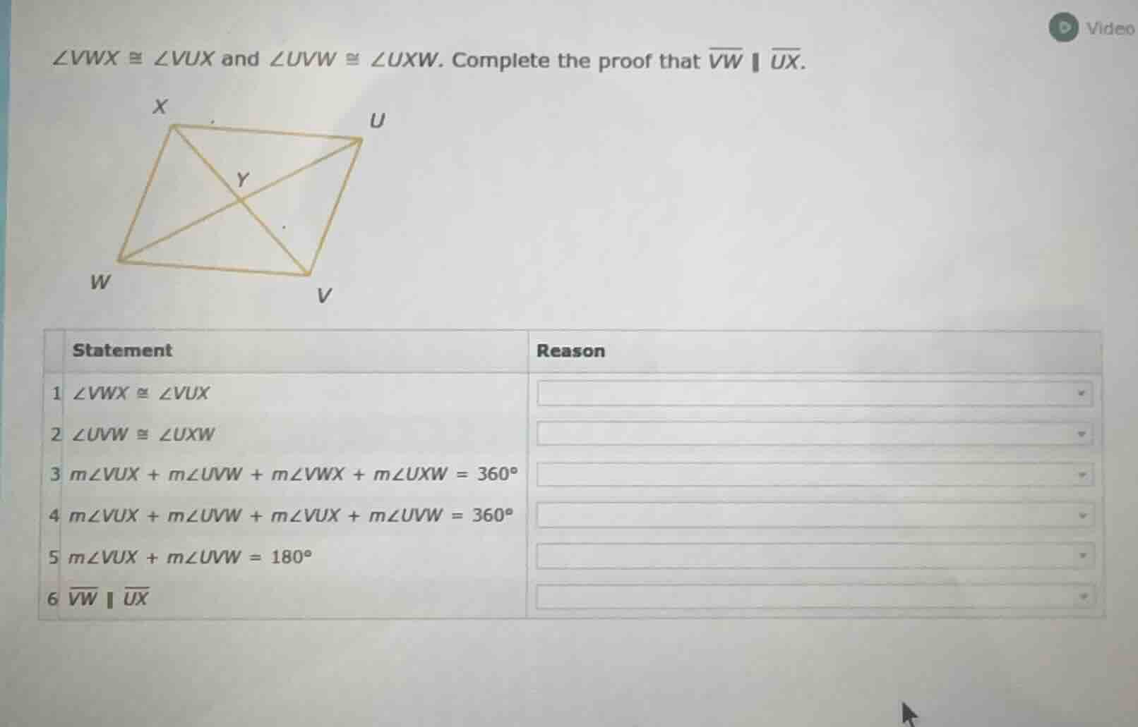 $\\angle vwx \\cong \\angle vux$ and $\\angle uvw \\cong \\angle uxw$. …