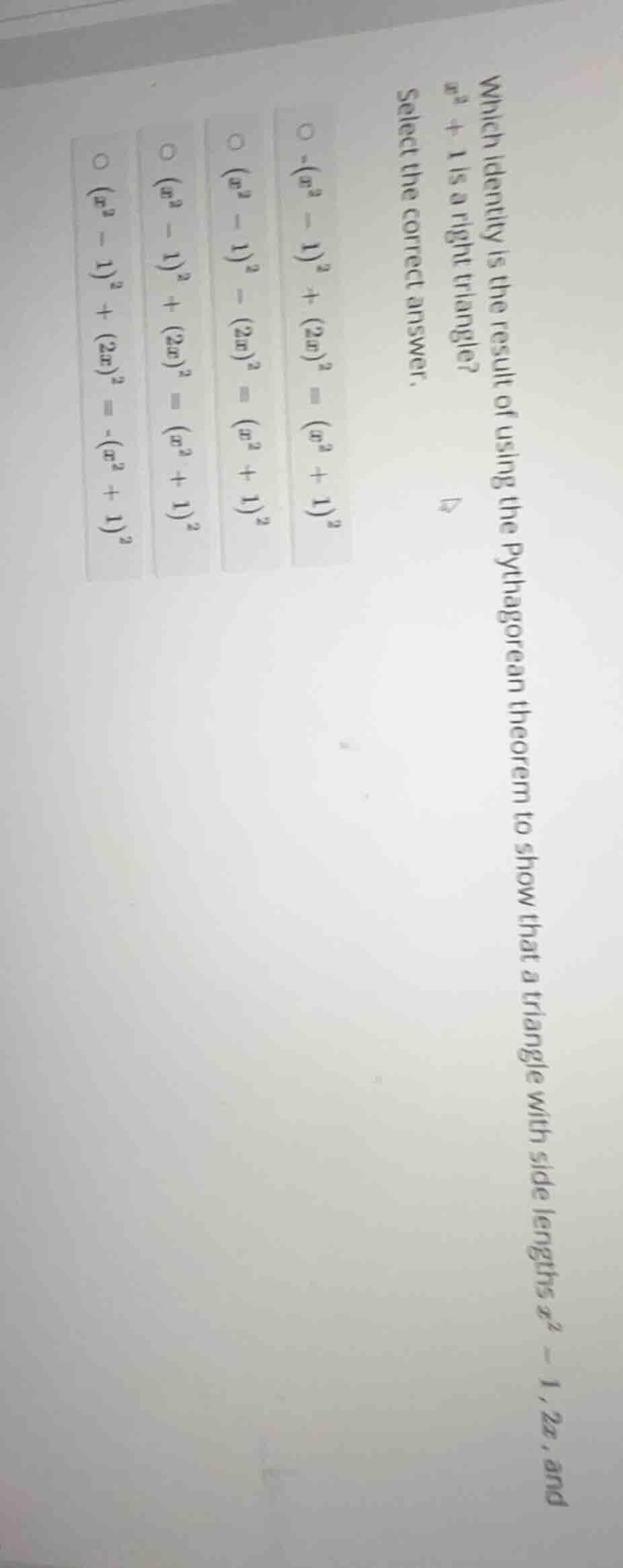 which identity is the result of using the pythagorean theorem to show t…