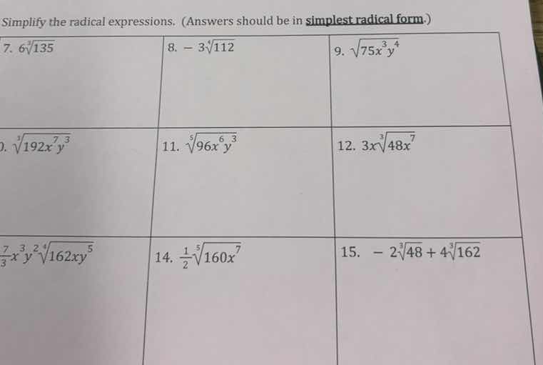 simplify the radical expressions. (answers should be in simplest radica…