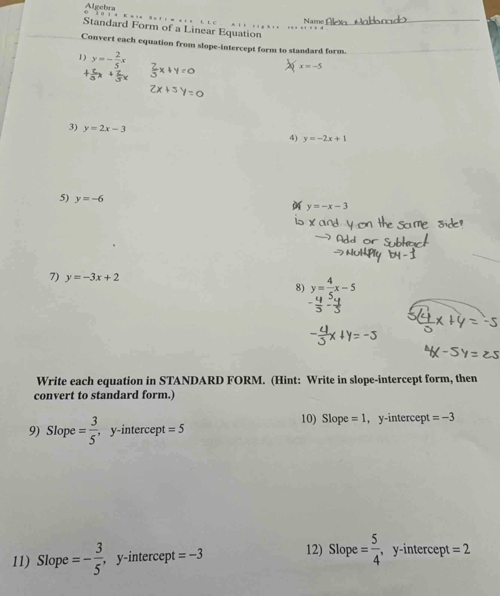 algebra standard form of a linear equation convert each equation from s…