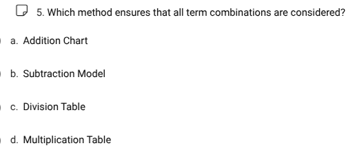 5. which method ensures that all term combinations are considered? a. a…