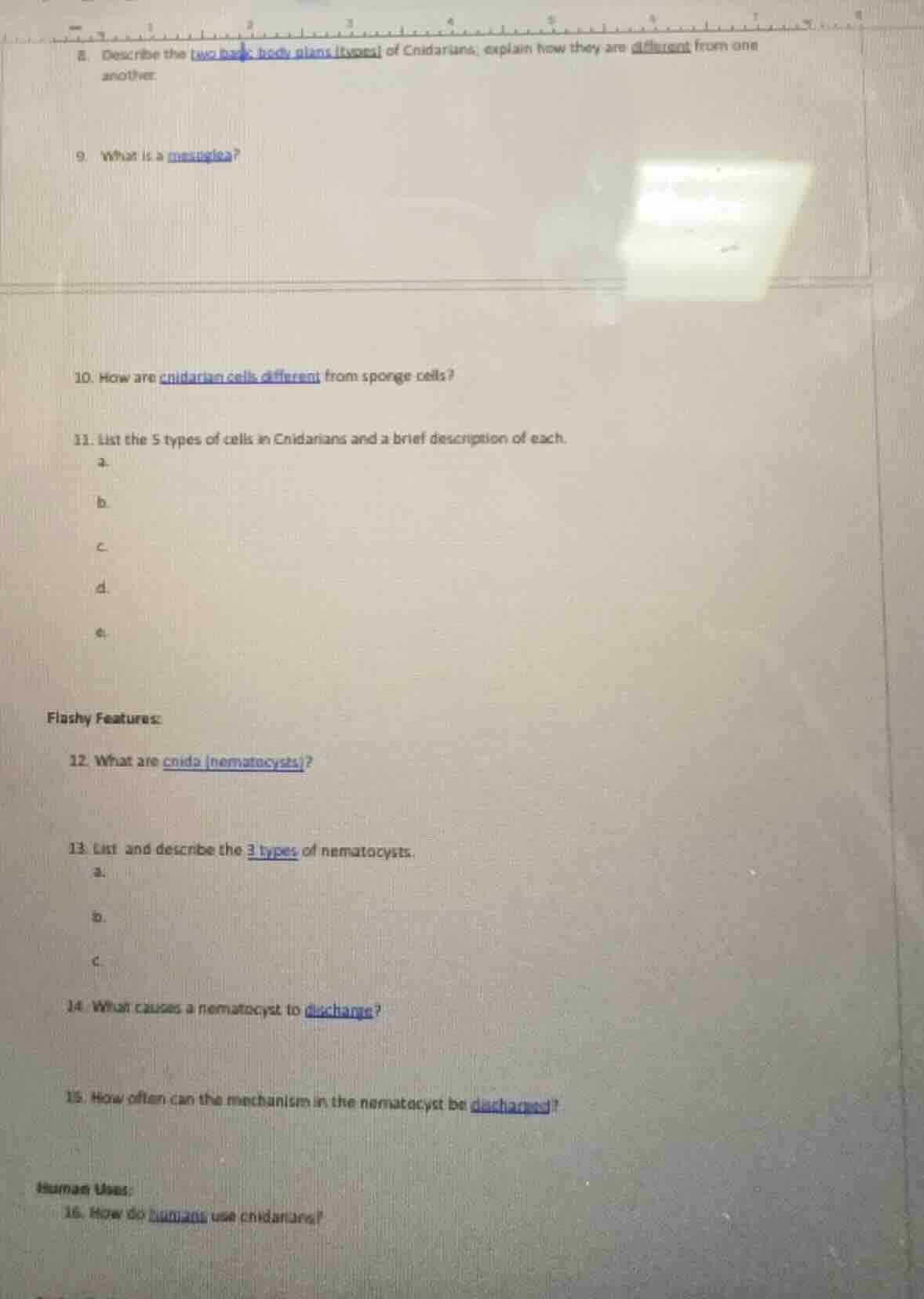 8. describe the two body plans (types) of cnidarians; explain how they …