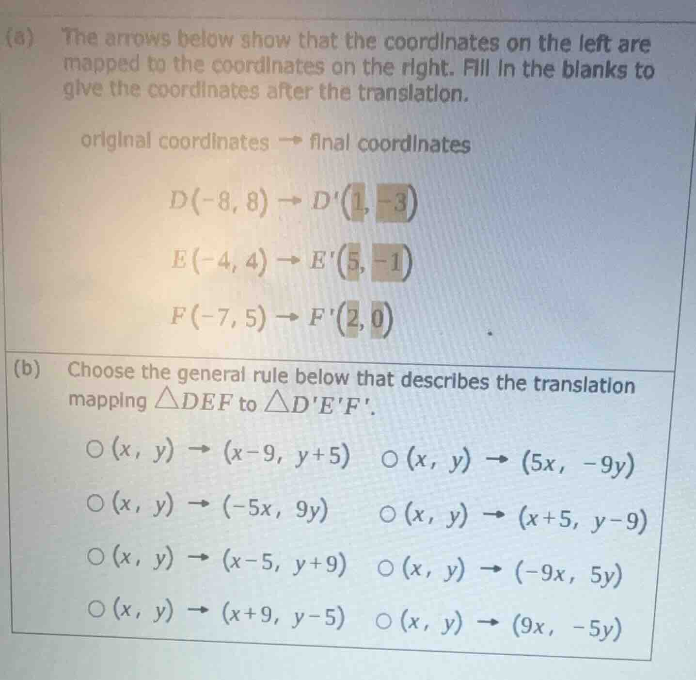 (a) the arrows below show that the coordinates on the left are mapped t…