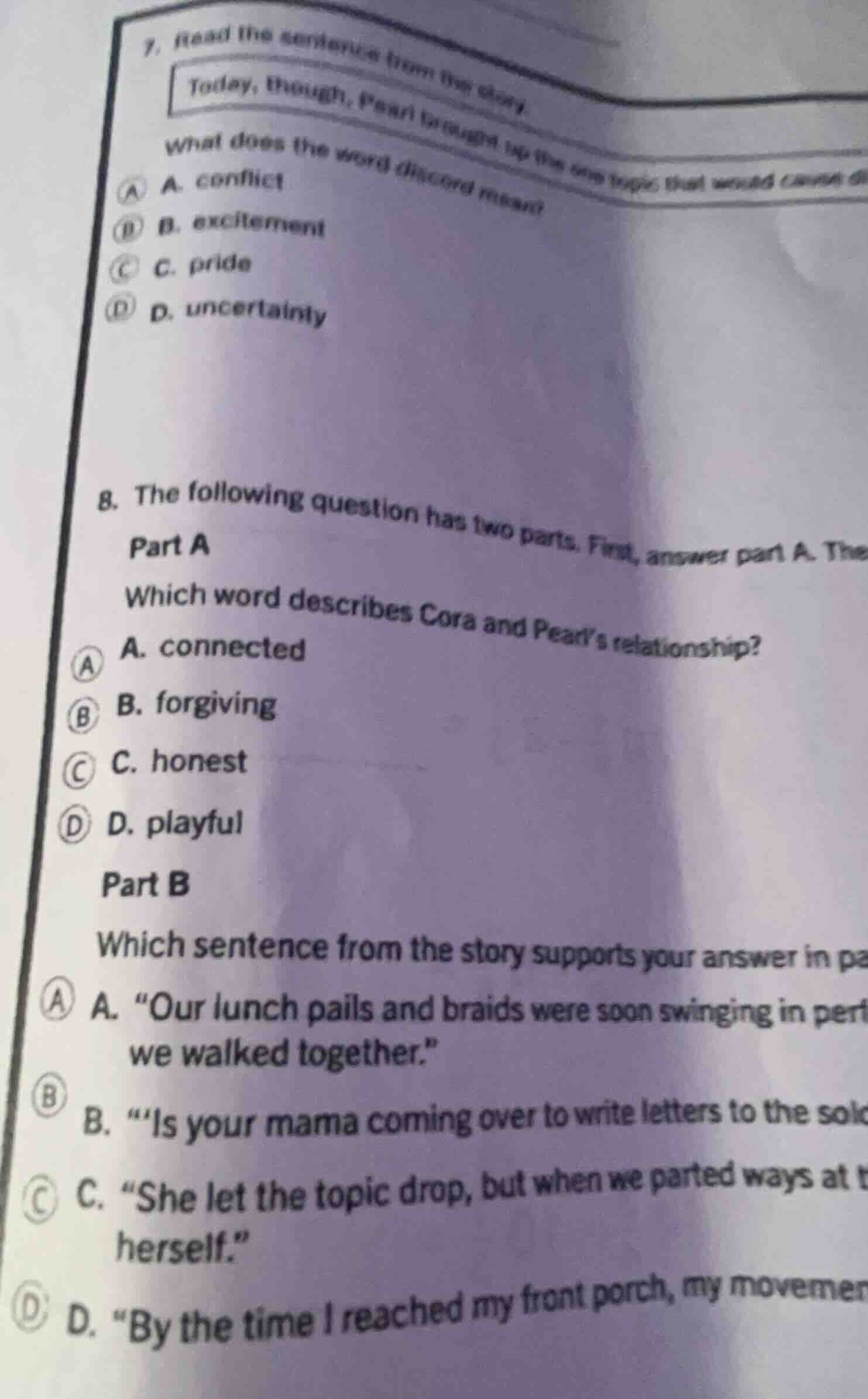 7. read the sentence from the story. today, though, pearl brought up th…