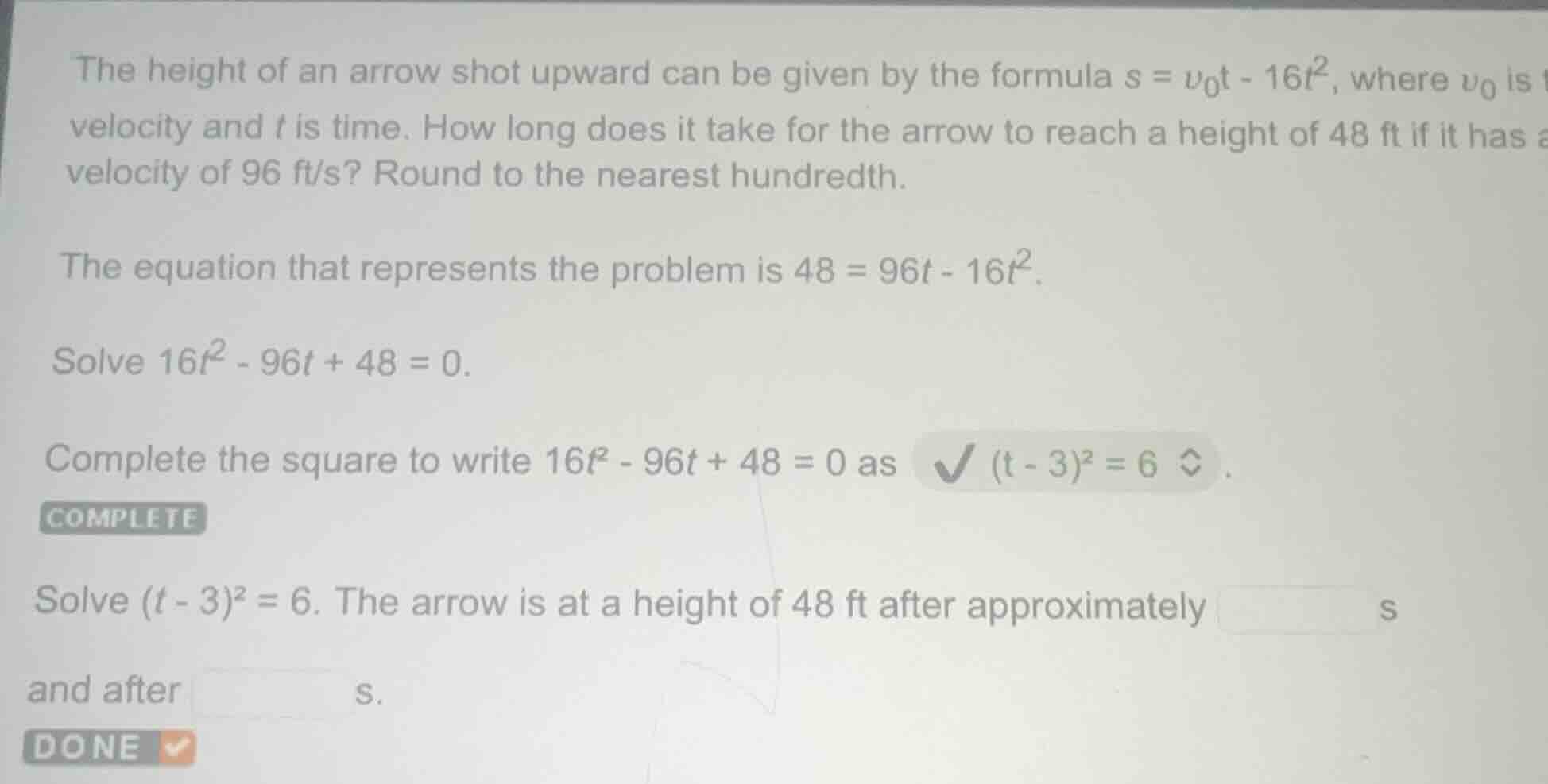 the height of an arrow shot upward can be given by the formula $s = v_0…