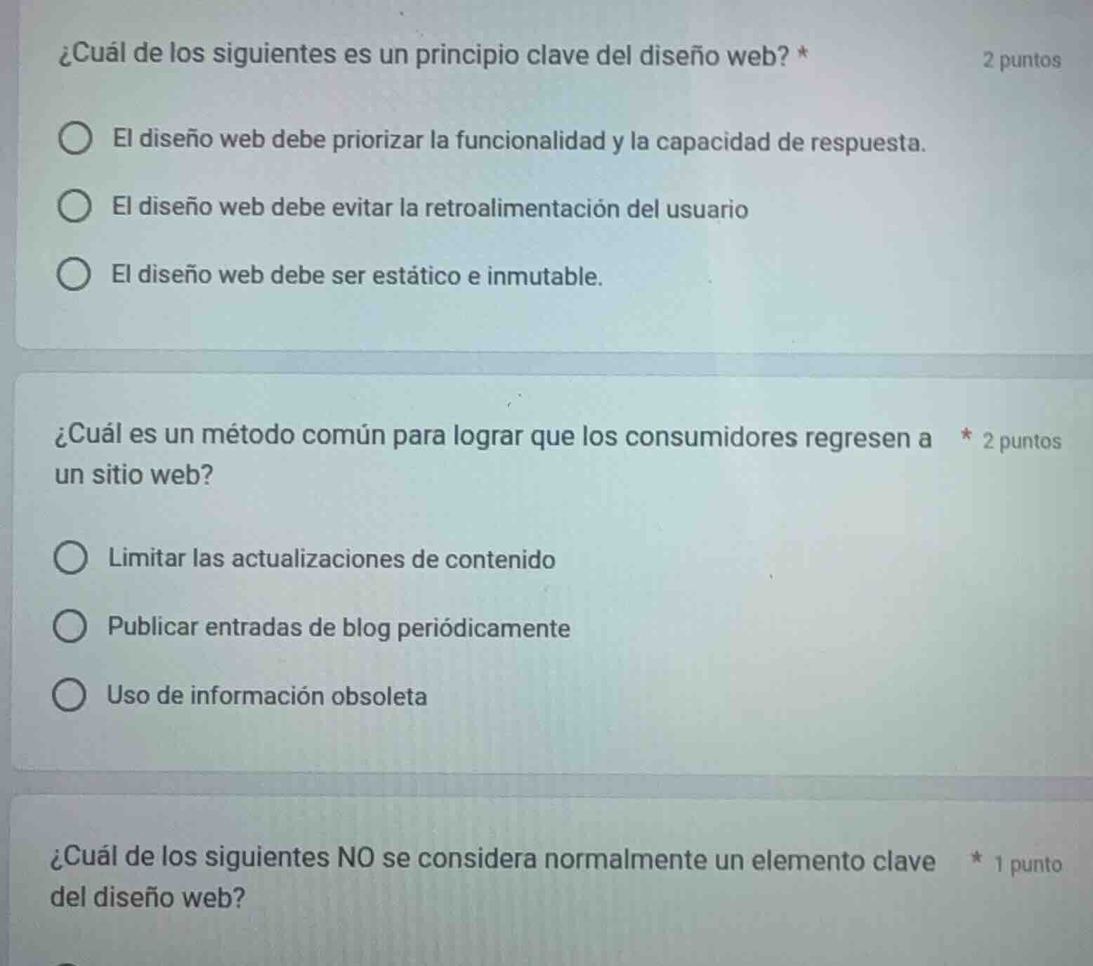 ¿cuál de los siguientes es un principio clave del diseño web? * 2 punto…