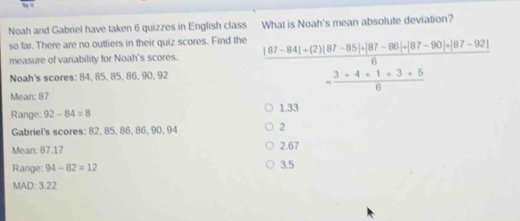 noah and gabriel have taken 6 quizzes in english class so far. there ar…