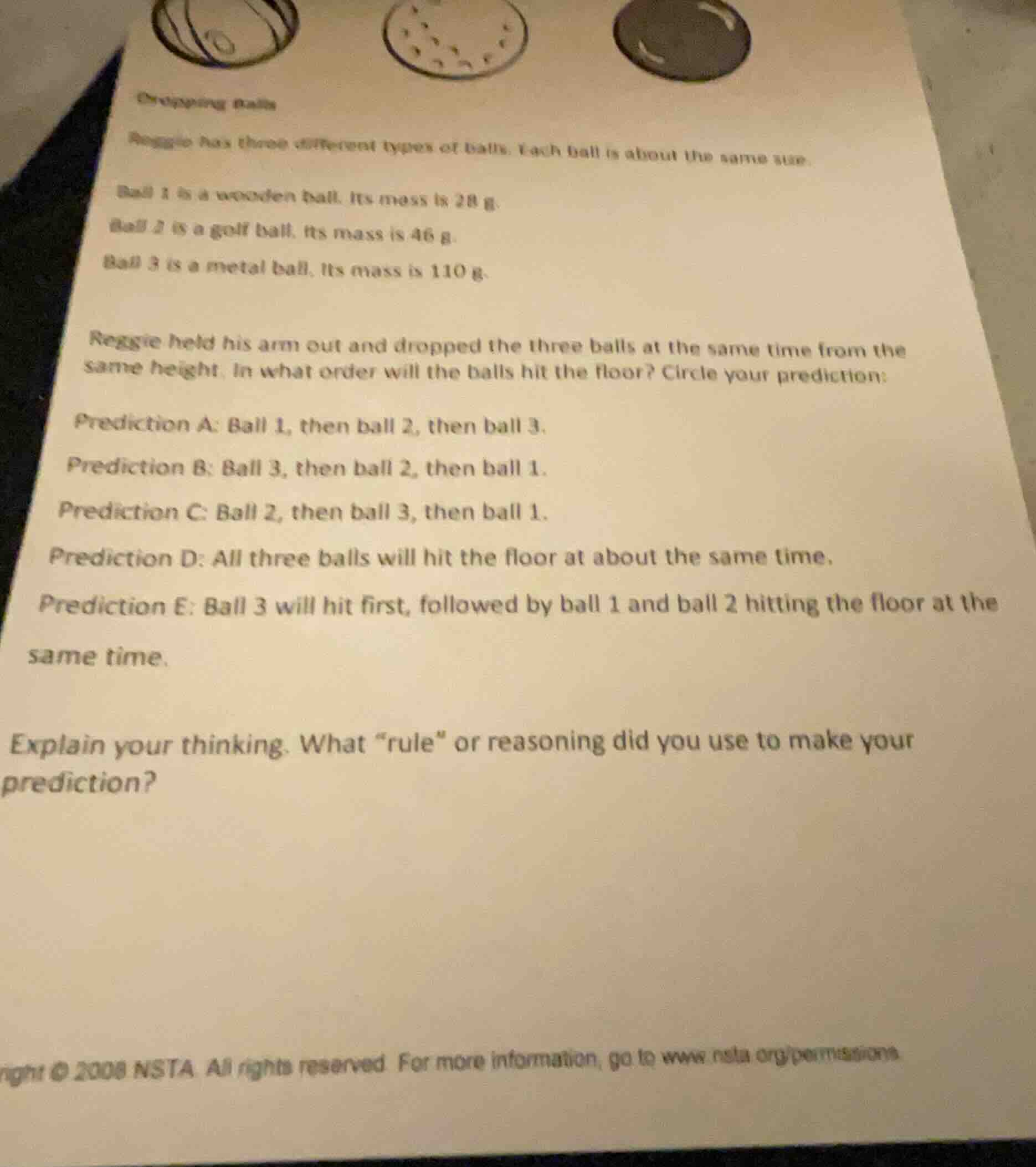 dropping balls reggie has three different types of balls. each ball is …