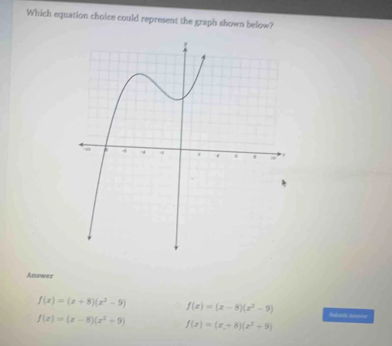 which equation choice could represent the graph shown below? answer $f(…