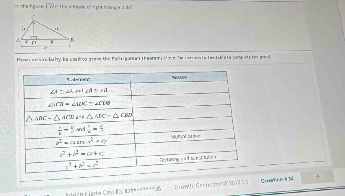 in the figure, \\(\\overline{cd}\\) is the altitude of right triangle \…