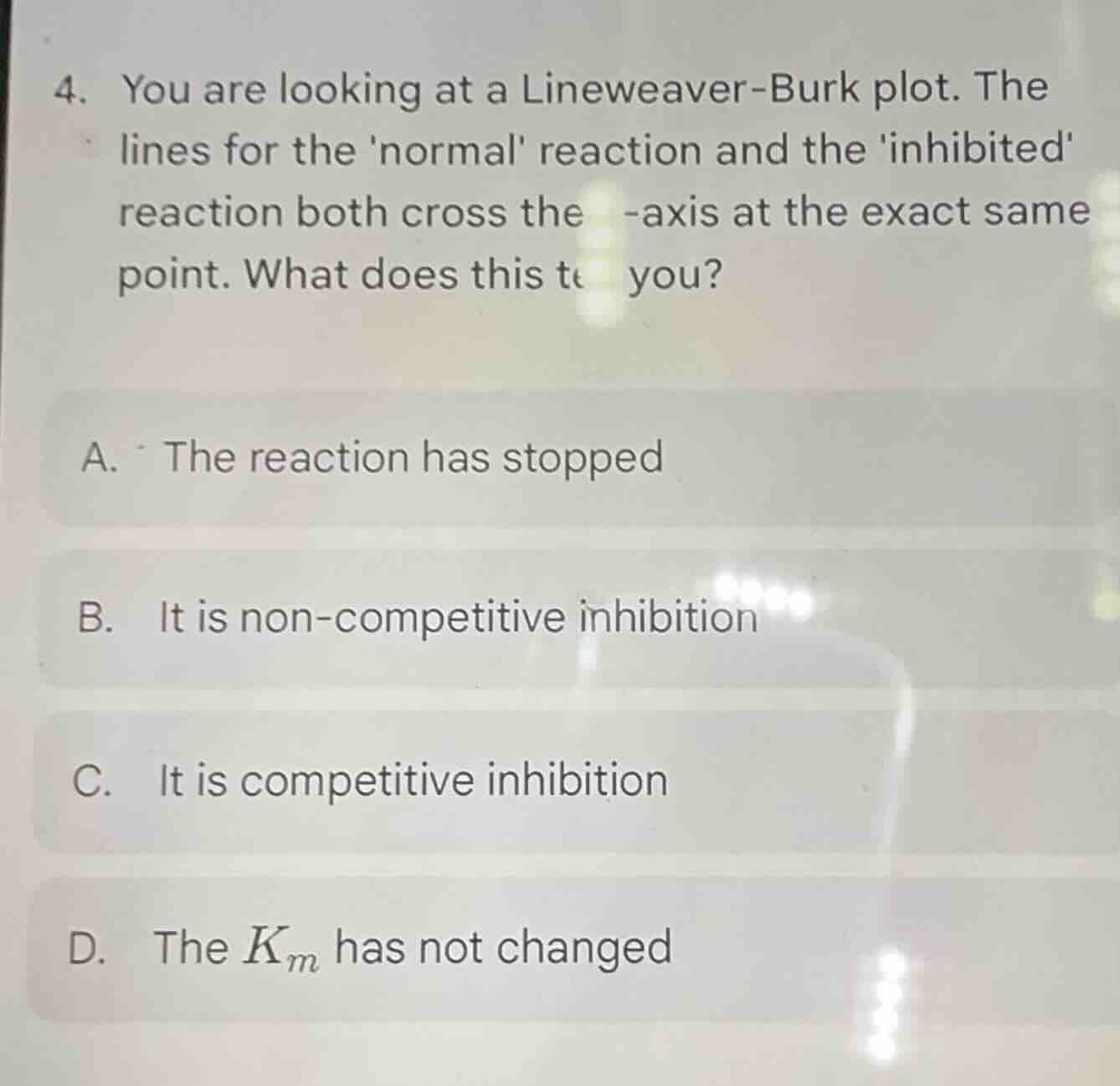 4. you are looking at a lineweaver - burk plot. the lines for the norma…