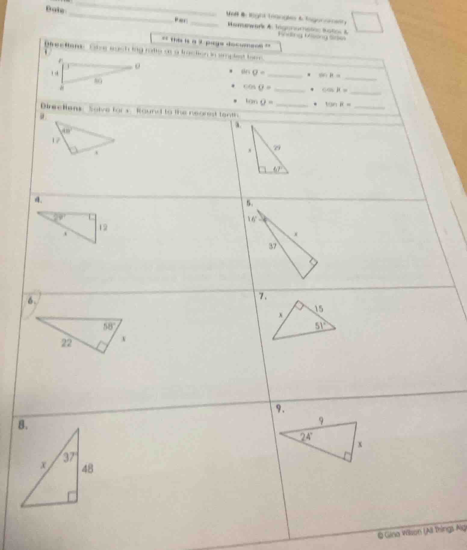 unit 8: right triangles & trigonometry homework 4: trigonometry ratios …