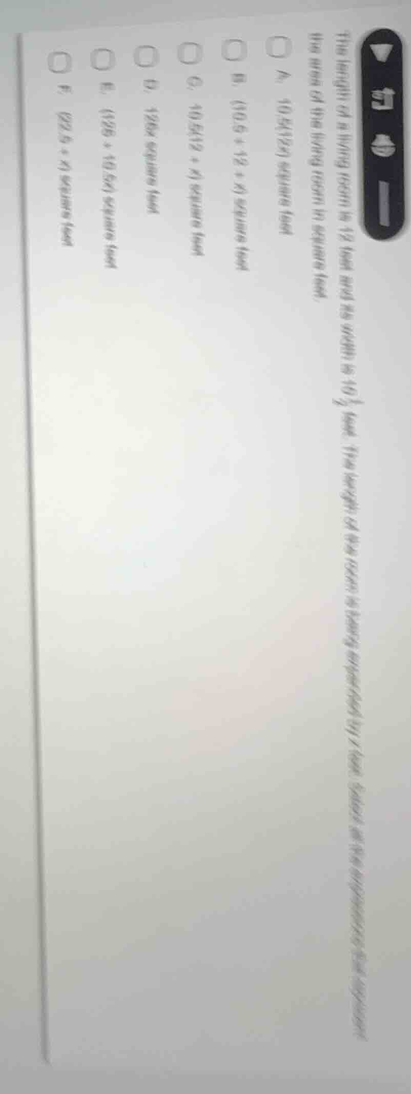 the length of a living room is 12 feet and its width is 10\\frac{1}{2} …