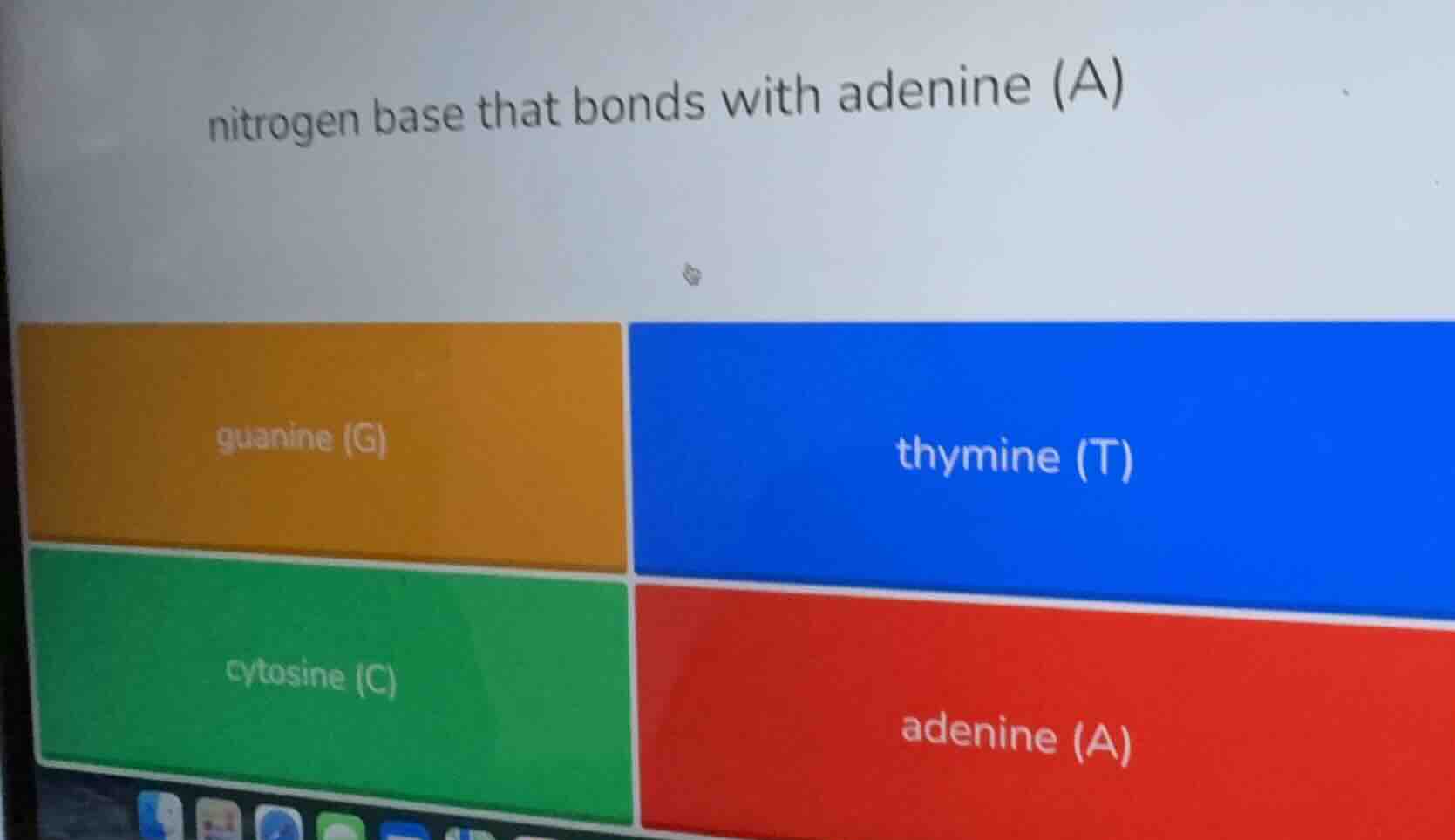 nitrogen base that bonds with adenine (a) guanine (g) thymine (t) cytos…
