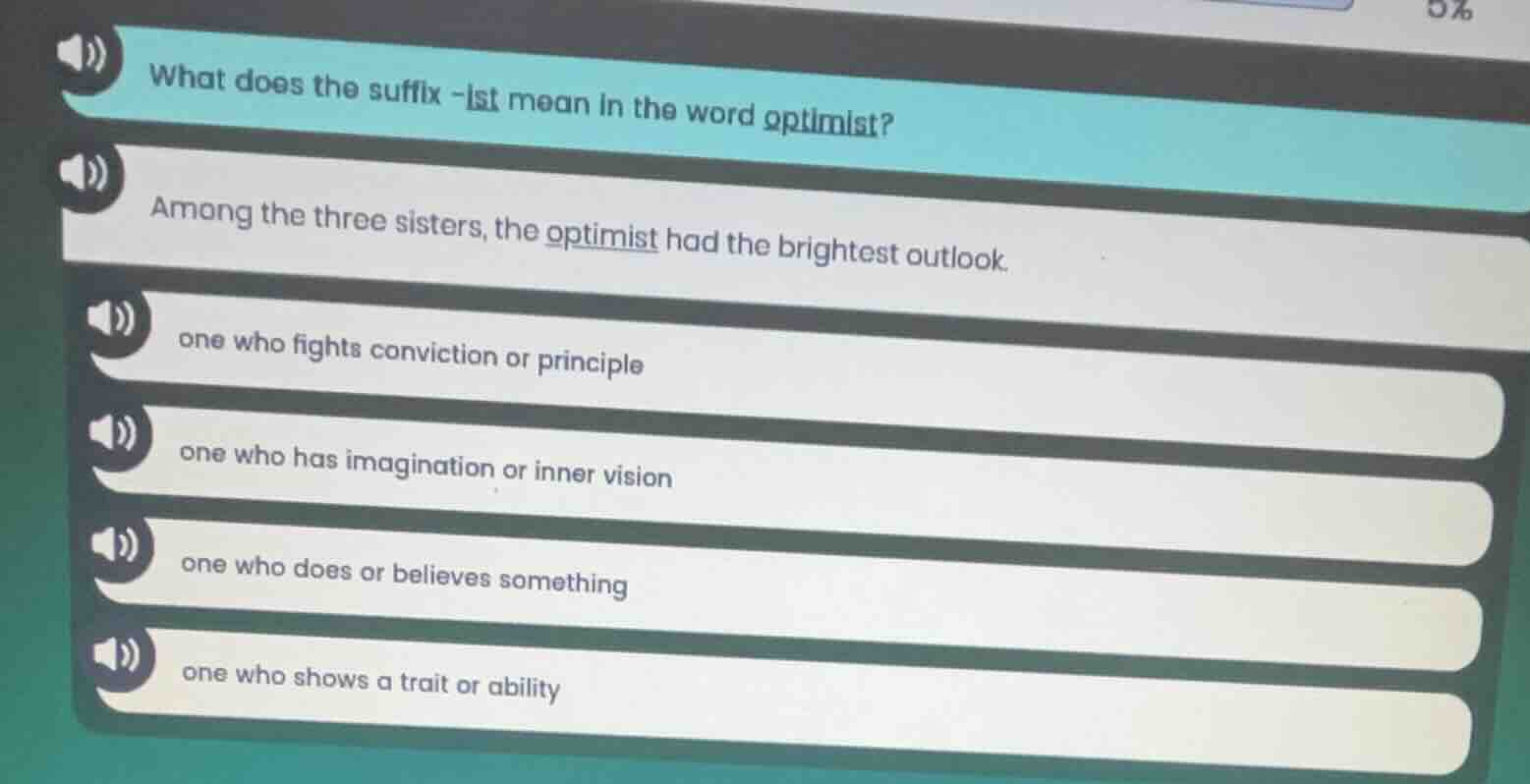 what does the suffix -ist mean in the word optimist? among the three si…