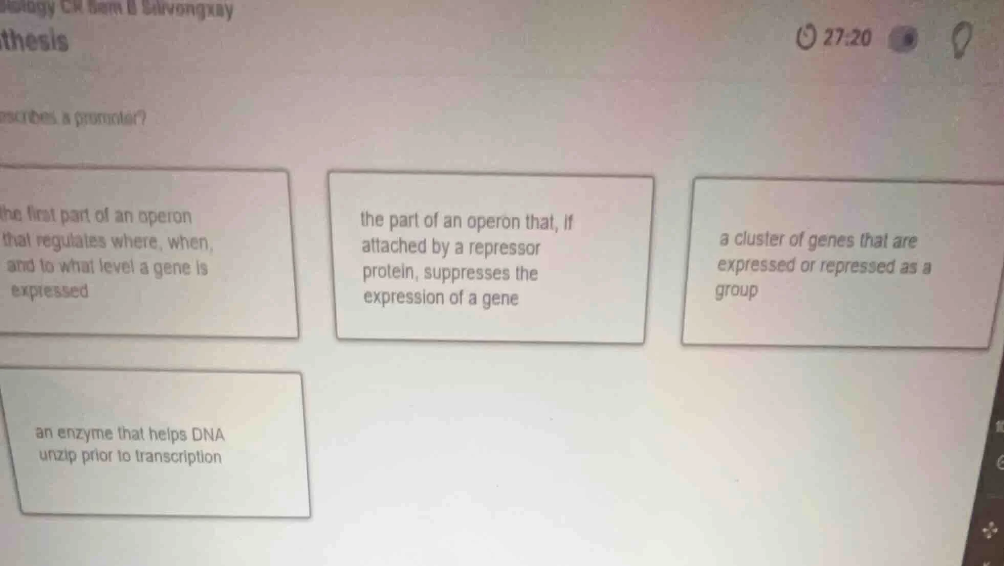 describes a promoter? the first part of an operon that regulates where,…