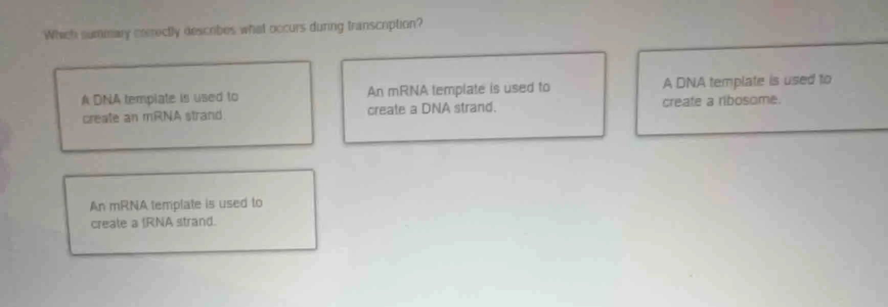 which summary correctly describes what occurs during transcription? a d…