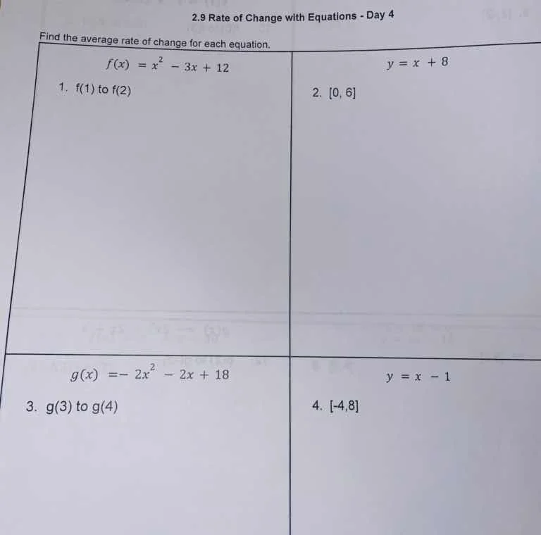 2.9 rate of change with equations - day 4 find the average rate of chan…